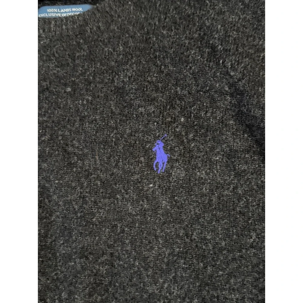 Polo Ralph Lauren Mens XL Lambswool Crewneck Sweater Charcoal Gray Purple Pony